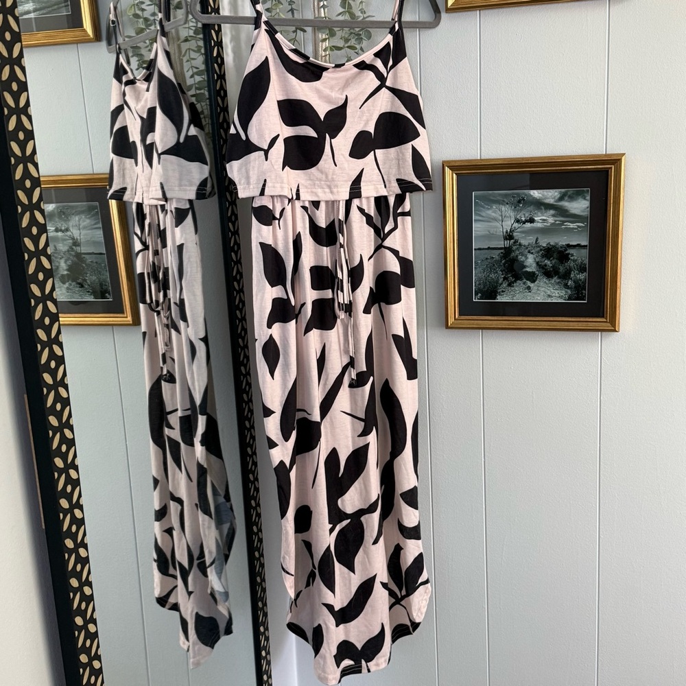 SHEIN Lune Women’s Khaki Floral Print Camisole Waist Slit Hem Dress